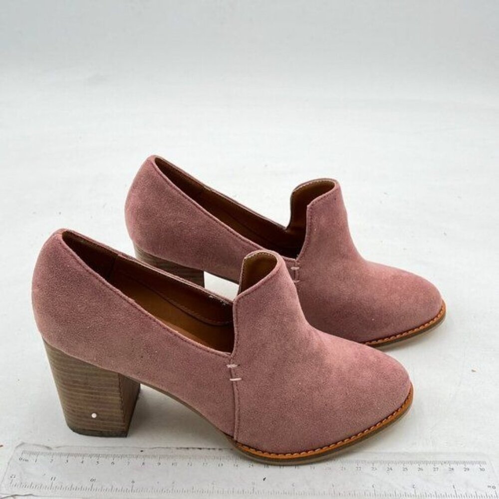 FSJ Pink Chunky High Heel Pumps Round Toe V Cut Slip On Loafers Vintage Shoes - Picture 2 of 7